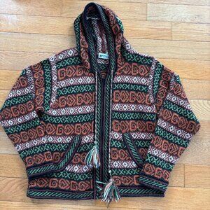 Alpaca Line Full Zip Sweater Hooded Womens M‎ Tassels Hand Painted Beads Peru